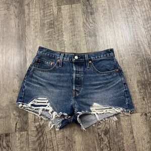 Levi's 501 High Rise Denim Cutoff Shorts Women's W28 Distressed Button Fly Boho